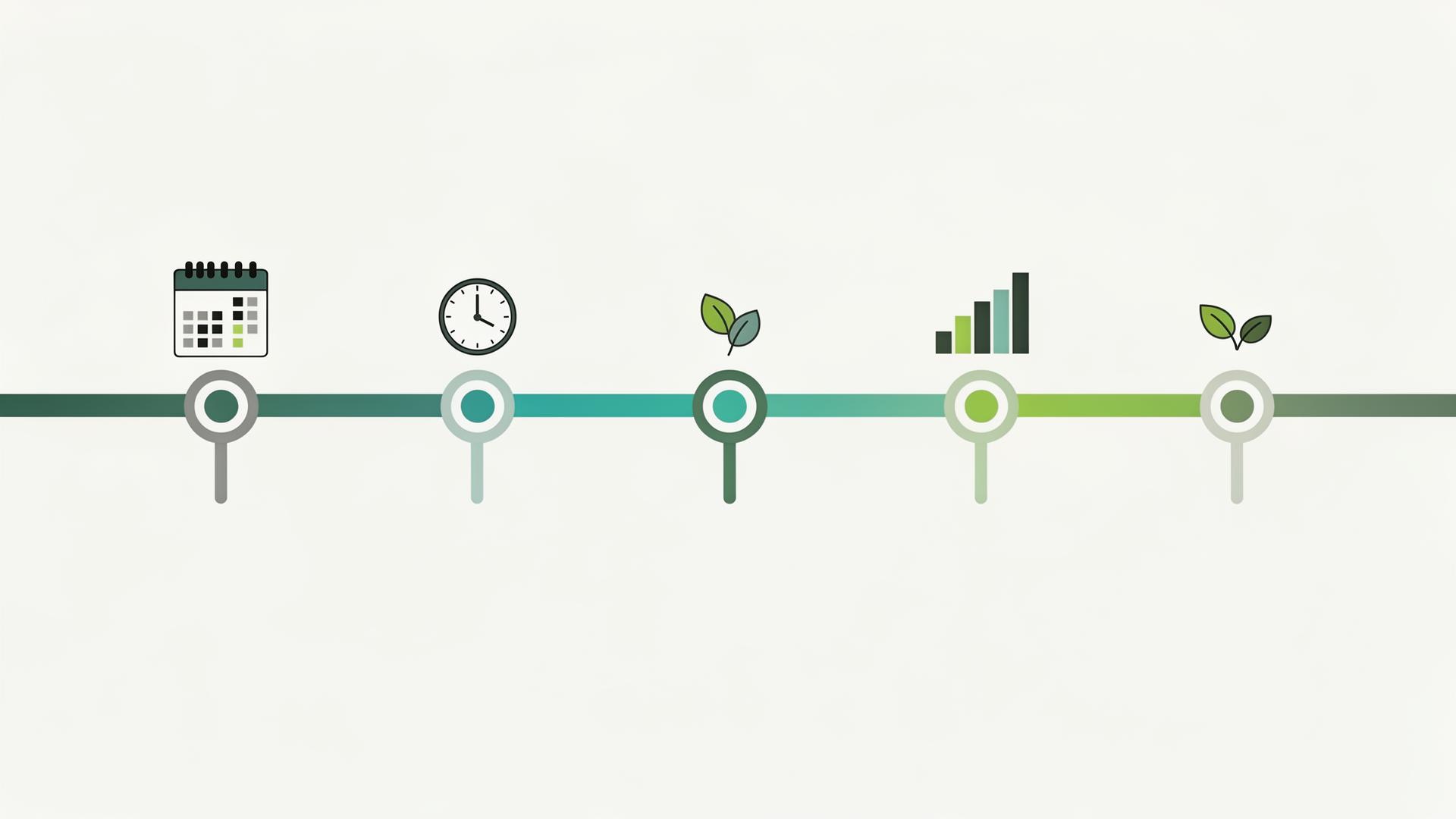 Carbon reporting timeline illustration showing milestones from data connection through to completed GHG report